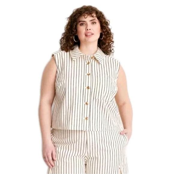 Women's Collared Button-Down Shirt - Future Collective Black Striped XXL: - Picture 1 of 14